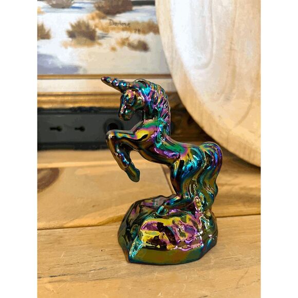 Vintage Fenton Mould Mosser Glass Black Glass Unicorn – Solid Glass Figurine – A - Picture 1 of 4